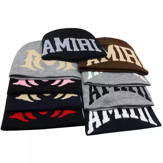 New Trendy Letter Knit Beanie Casual Fashionable Jacquard Wool Hat Couple Hip-Hop Street Style Skull Cap