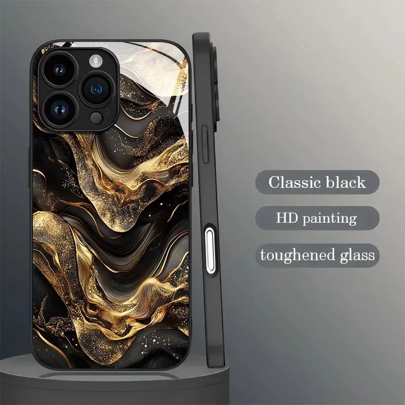 Tk Site High-End Gold-Plated Flow-Patterned Samsung S23+ Glass Case, Light Luxury S22 Ultra Foreign Trade Wholesale Protective Cover