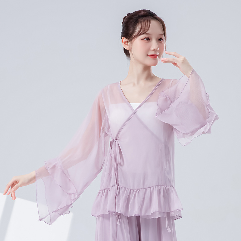 古典舞蹈裤女新款古风双层阔腿裤演出练功服中国现代民族舞飘逸纱|undefined