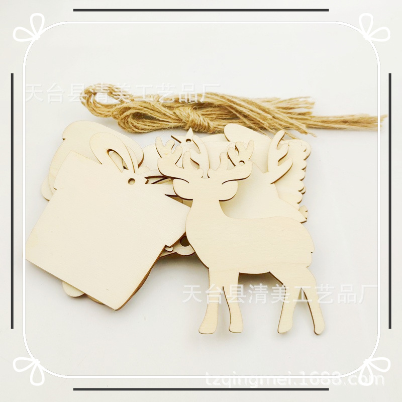 12 colgantes de astillas de madera de Navidad Suministros de Navidad 5 piezas cada uno, 60 piezas en total, un conjunto con 60 cuerdas de cáñamo