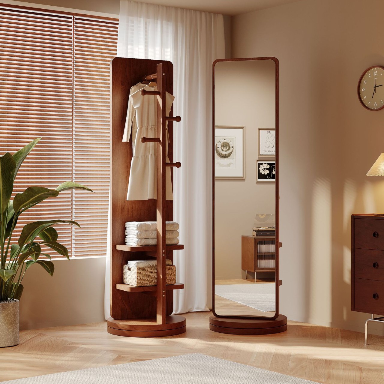 Espejo de cuerpo entero, espejo de piso, espejo de dormitorio para niñas, percha de ropa, espejo de prueba grande giratorio y móvil image 7