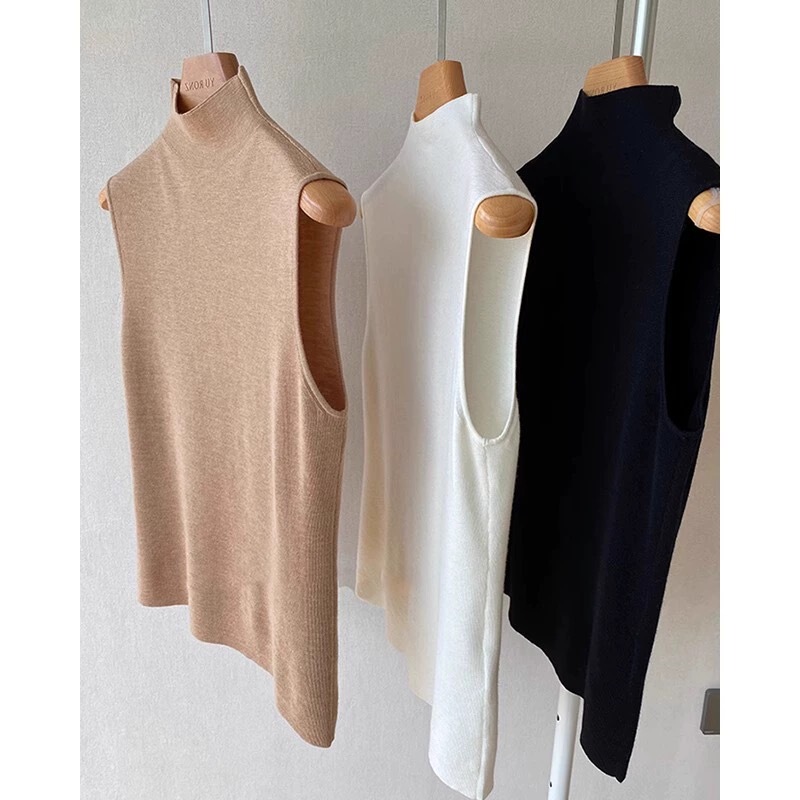 Half-turtleneck Knitted Vest Sling Women's Summer Suit Sleeveless Fake Collar All-match Sweater Base-layer Shirt Top