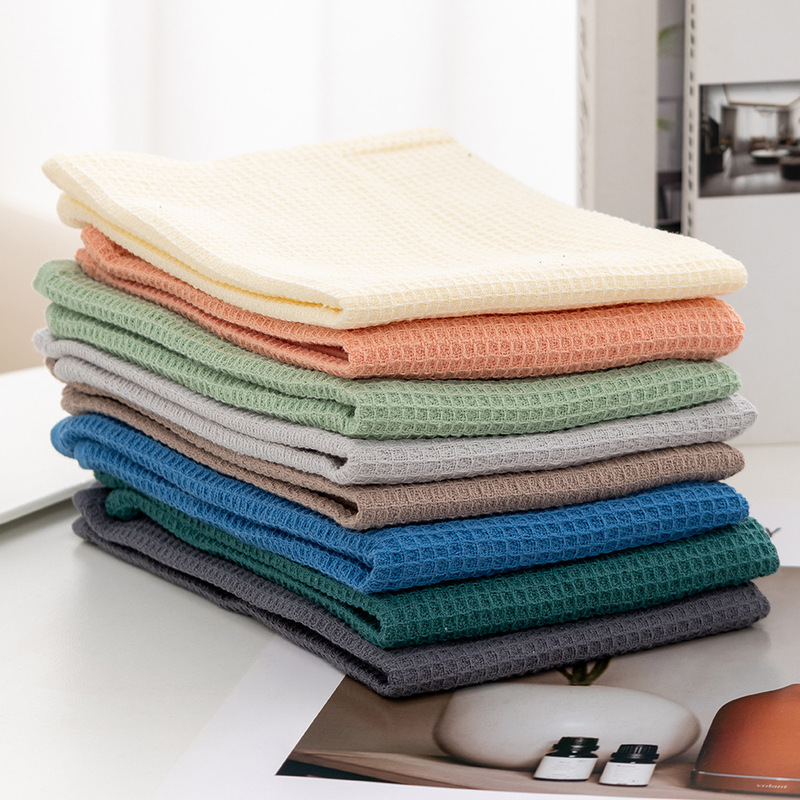 Wholesale Cotton Waffle Tea Towels Plain Fabric Kitchen Towels Scouring Pads Kitchen Rags Absorbent Quick-Drying Cleaning