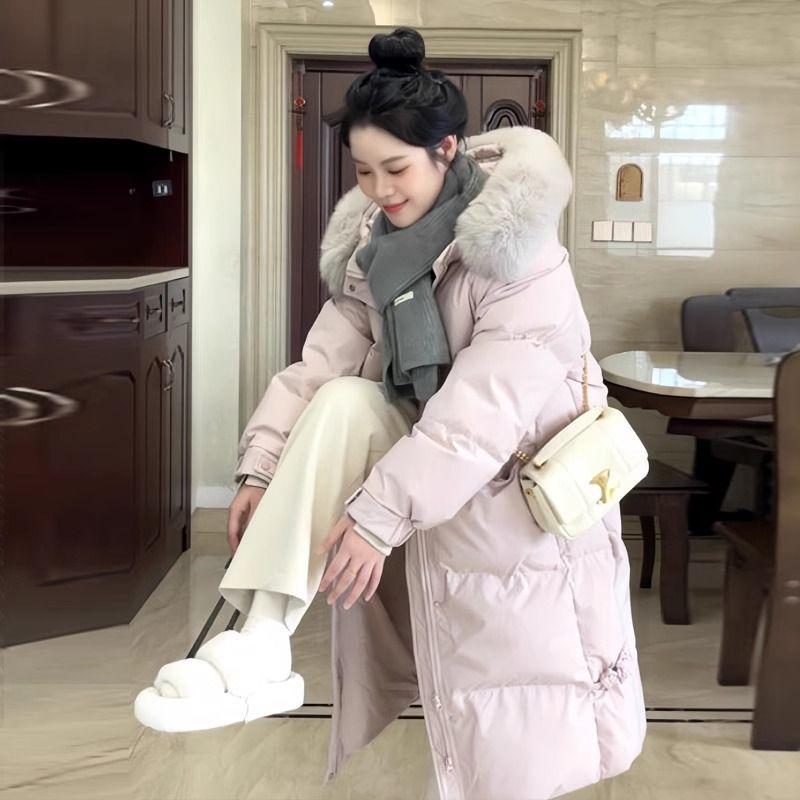 Long winter down jacket with down