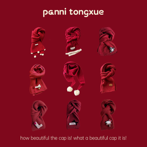 New Year Red Series Scarf for Girls Baby Winter Soft and Warm Neck Gaiter with Children's Festive Red Scarf