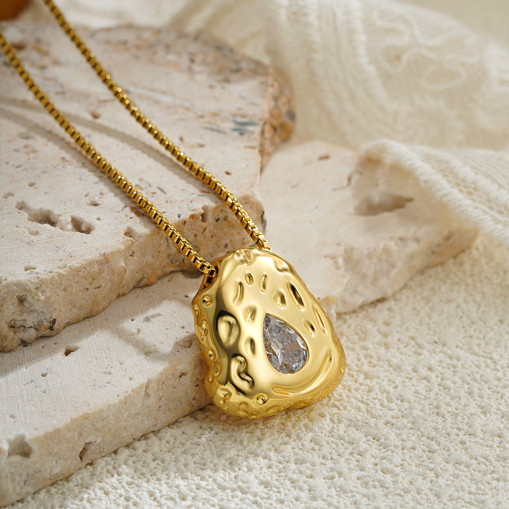 Women's Gender Wholesale Jewelry Vacation Simple Style Water Droplets 304 Stainless Steel Zircon Inlay Pendant Necklace Box Chain