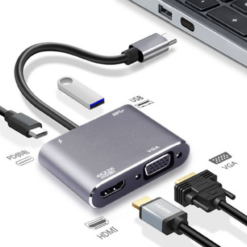 Factory Direct Sales Type-C to Hdtv+Vga Four-In-One Docking Station Type C Suitable for Apple Computer Docking Station