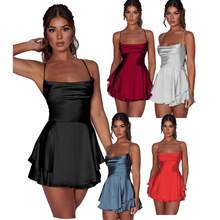 亚马逊欧美女装temu爆款裙子抹胸纯色无袖高质感连衣裙女夏高级感