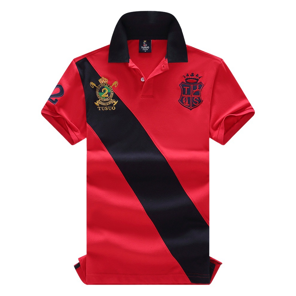 Nueva camisa de Polo de manga corta de los hombres Luz de lujo famosa marca real deportes de ocio más tamaño puro algodón bordado de color a juego de contraste