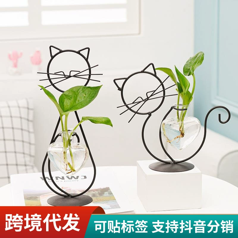 Простой Кот Кованое железное цветочное устройство Гидропонная ваза для цветов Креативный дом Гостиная Обеденный стол Декоративные Креативные украшения