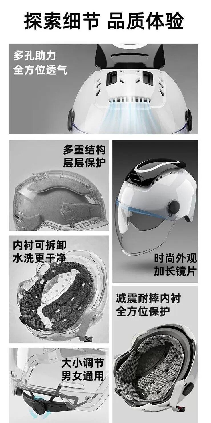 3C Certified Sunroof Style Safety Helmet, Sun Protection, All-Season Use, Full Helmet, Half Helmet, Lightweight Electric Vehicle Motorcycle Helmet