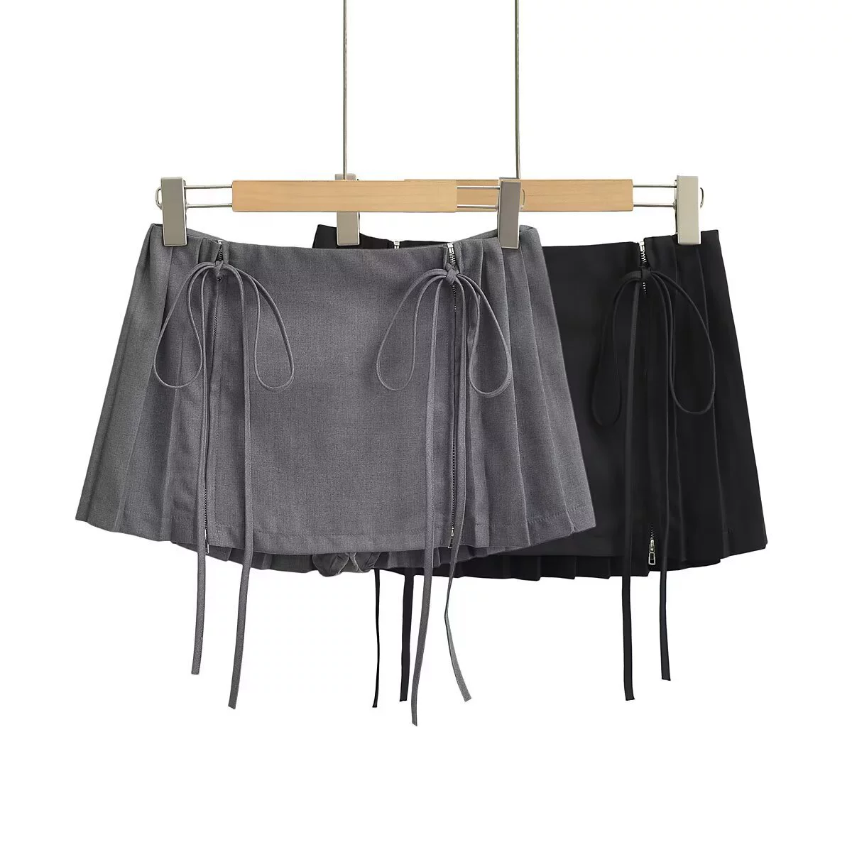 Оптовая продажа женской одежды через границу, французский ретро-дизайн, плиссированная юбка с двойной молнией, короткие брюки-кюлоты на шнуровке для горячих девушек, защищающие от воздействия