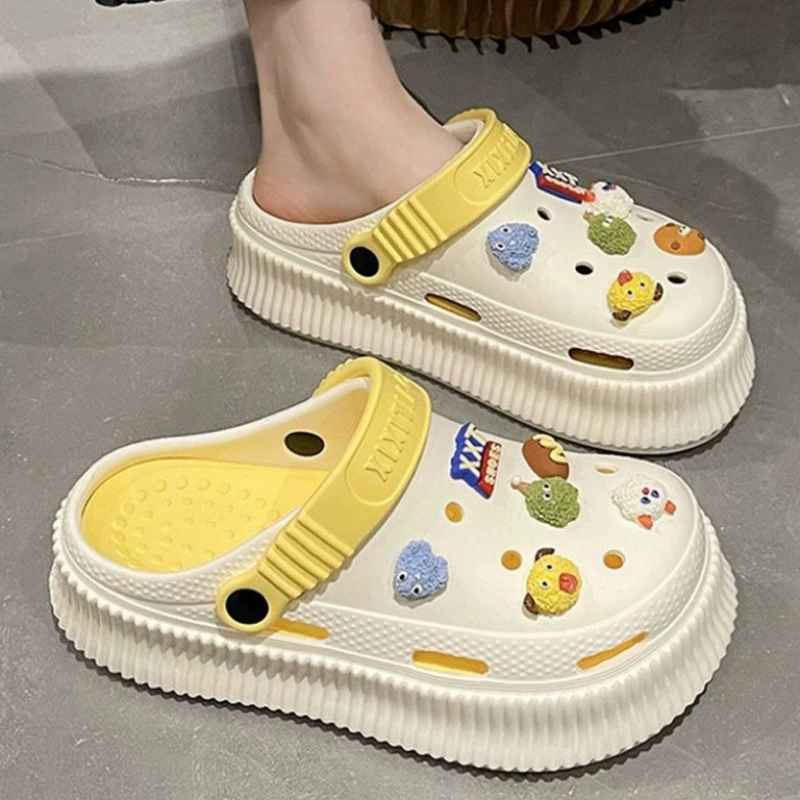 Летние туфли Dopamine DIY Croc, женская верхняя одежда, студенческие сандалии на мягкой подошве, нескользящие милые сандалии Baotou для студентов