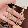 Earrings, long retro silver needle, Korean style, diamond encrusted, silver 925 sample, internet celebrity