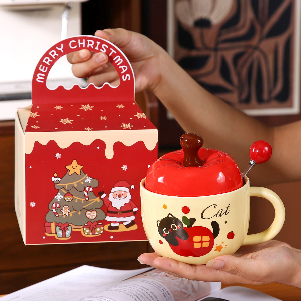 Taza de cerámica de Nochebuena creativa Taza de Navidad para ancianos Logo impreso Taza de pareja Regalo de mano Taza