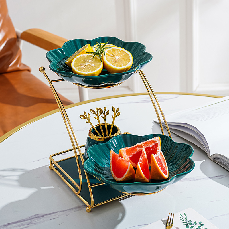 Luz de lujo estilo cerámica multi-capa plato de fruta sala de estar mesa de café snack placa hogar Internet celebridad dulces Placa de almacenamiento adornos de frutas secas