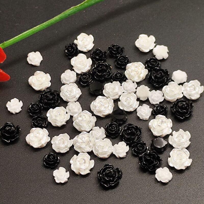 Trendy Mini Camellia Nail Art Xiaohongshu Popular 3D Black Rose Wearable Nail Tips Accessories Wholesale