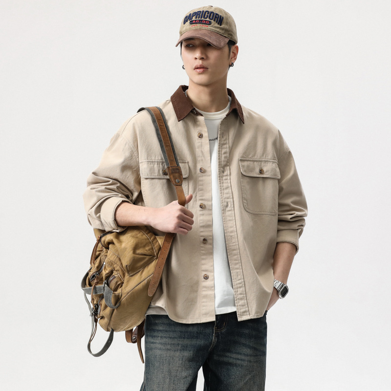 Autumn retro cotton shirt, jacket, American style, high-quality style