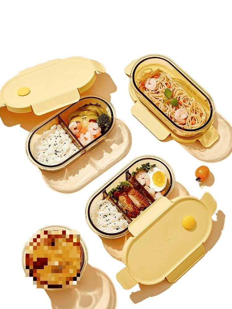 Hele buckle rice box microwave oven, heating special glass bowl, office worker with rice lunch box lunch box separation of fresh -keeping box