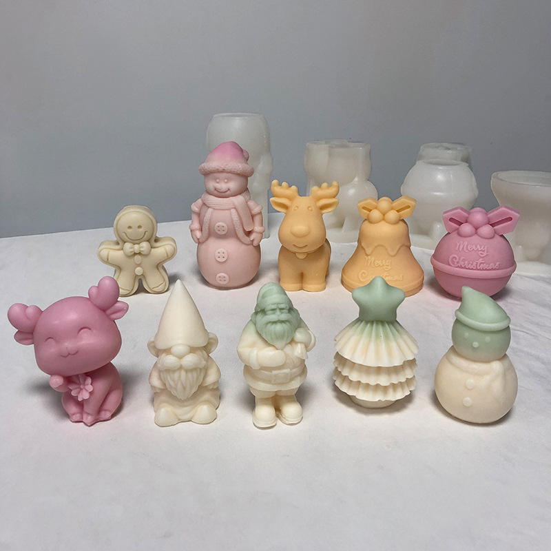 聖誕節系列香薰蠟燭硅膠模具diy聖誕麋鹿雪人圓球蠟燭擴香石模具