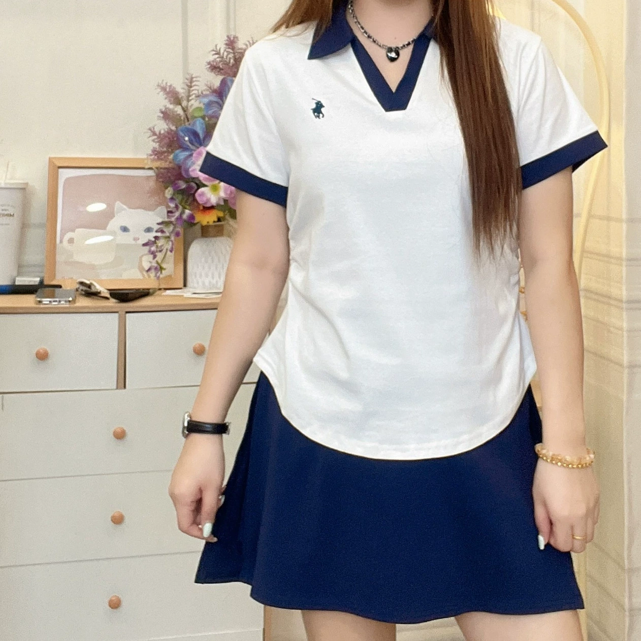 2025 новая летняя женская одежда больших размеров, цветная одежда с воротником-поло, топ с вышивкой, короткие брюки-кюлоты, костюм для похудения 551