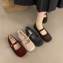 尼子加绒单鞋女玛丽珍鞋2024秋冬新款小香毛毛鞋女外穿保暖棉鞋子