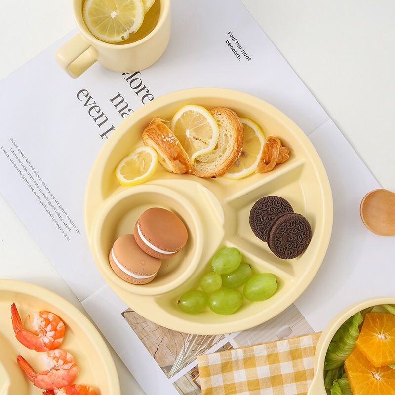 Korean ins-style divided fat-reducing plate for one person, home breakfast tableware, cream-colored ceramic fat-reducing plate set