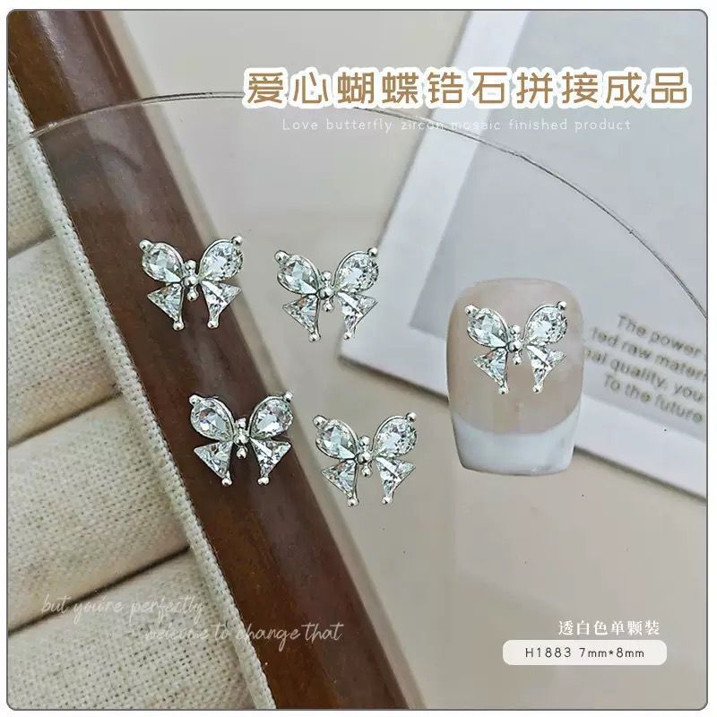 フレンチマニキュア完成品、ラブダイヤモンド、フラッシュソリッドカラー平底蝶ジルコン、パイルダイヤモンドボール、マニキュアアクセサリー|undefined
