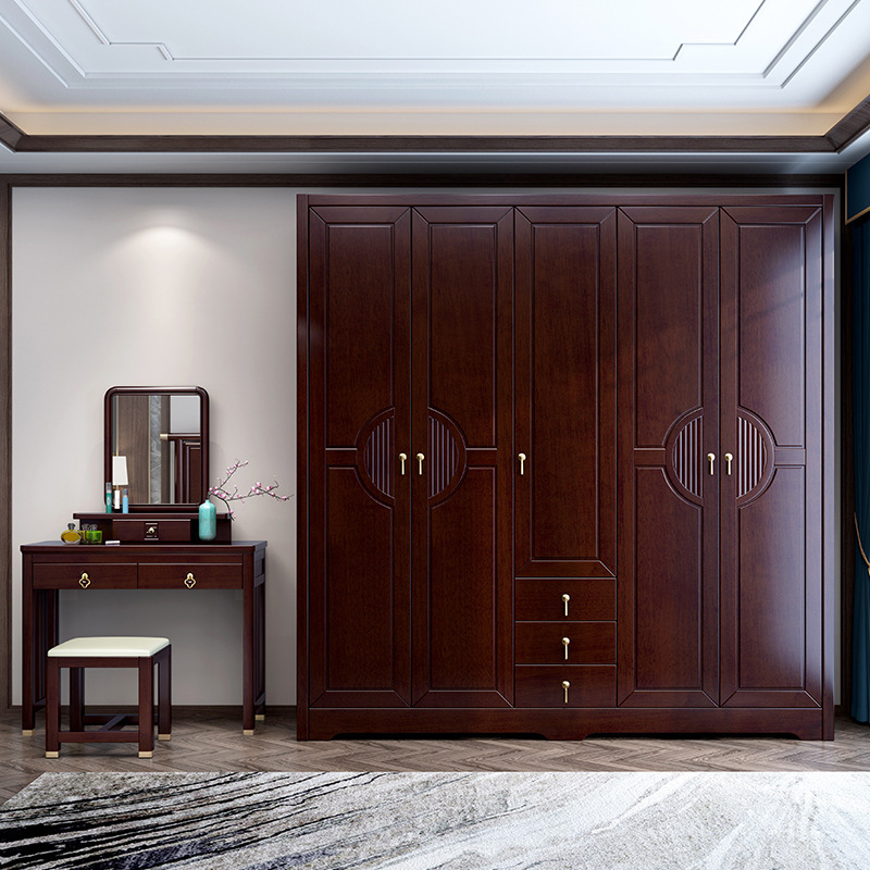 新中式实木衣柜现代中式家用卧室4门5门组装大衣橱主卧整体家具