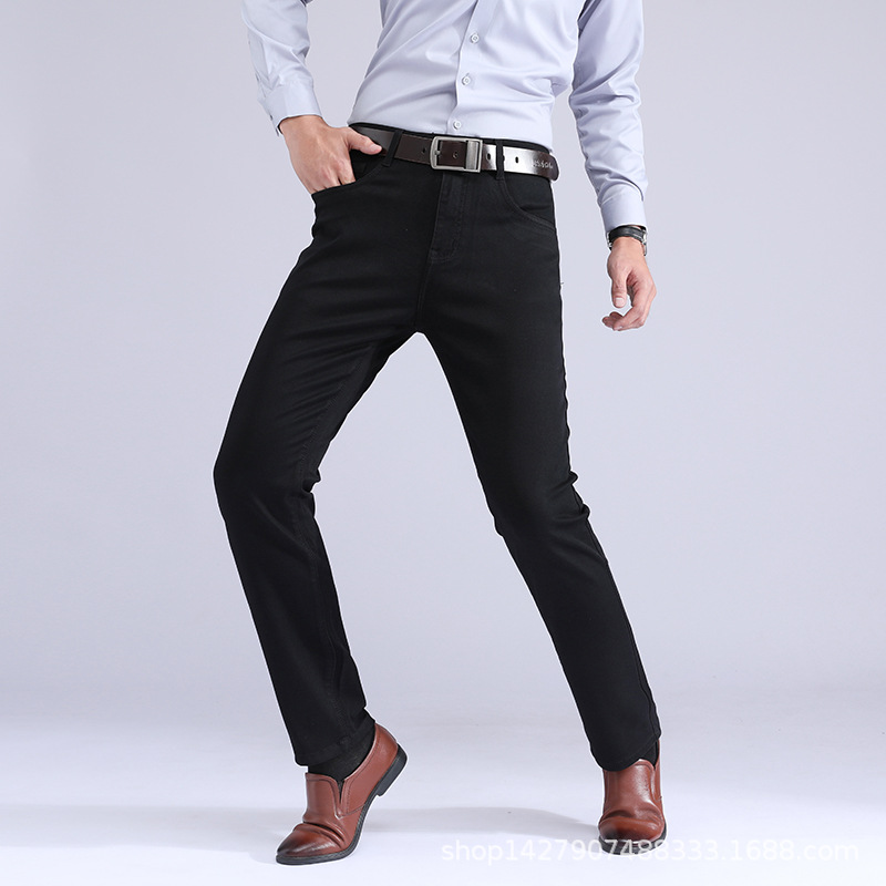 牛仔裤男加长版纯黑色