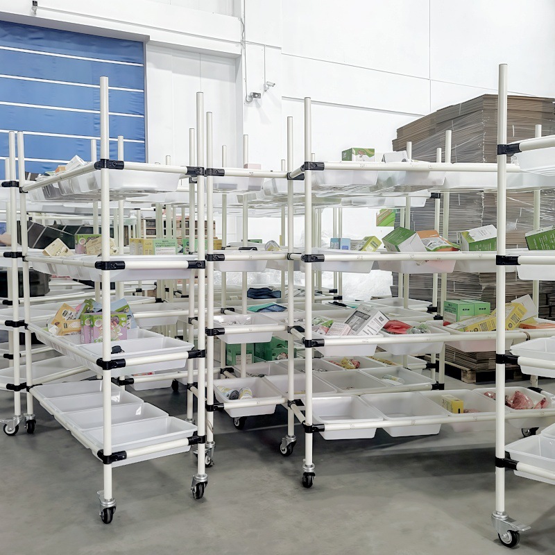 ®电商拣货车仓库分拣配货车平斜面可调节静音中转车线棒精益管推