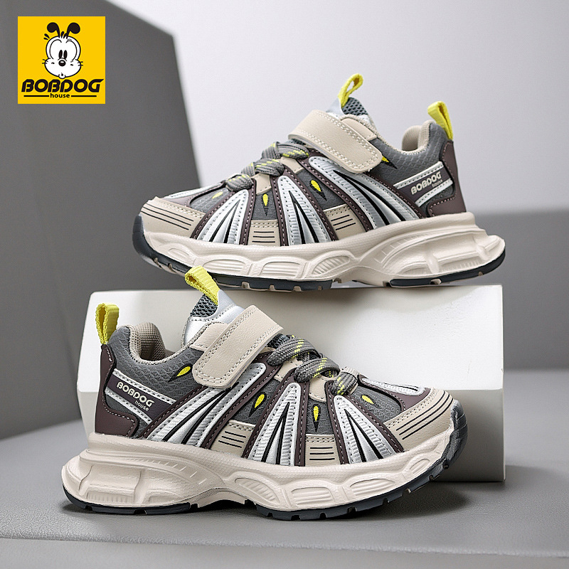 Babudou Boys' Shoes 2025 Autumn New Leather Waterproof Girls' Sports Shoes Velcro Velcro Dad's Shoes for Big Children