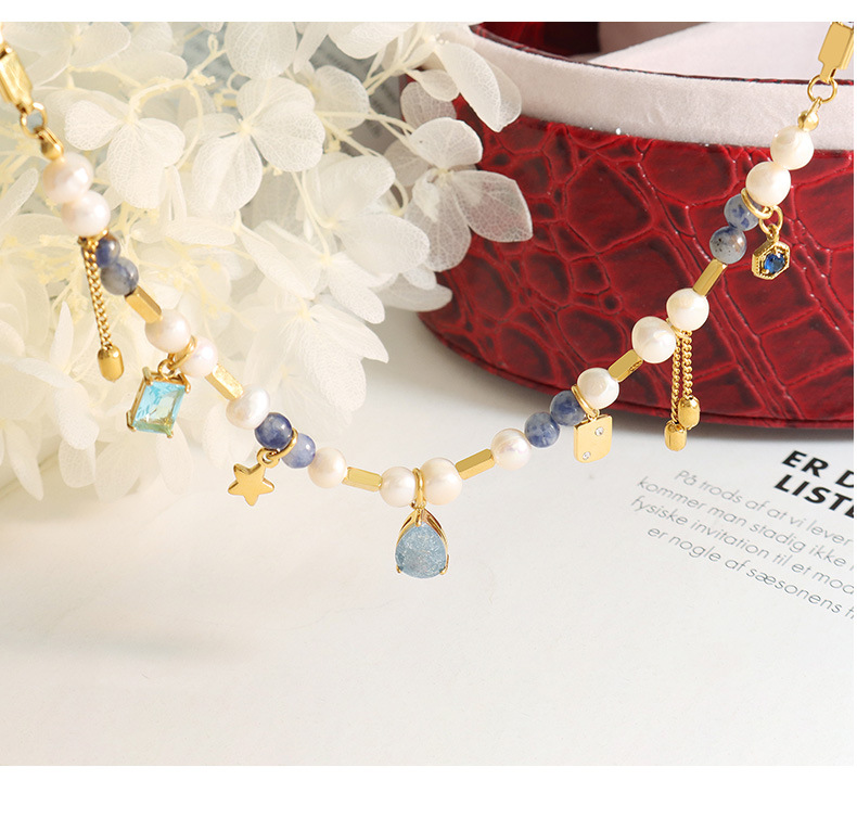 Star, Water Droplets Pattern Women's Gender Electroplating 18K Gold Plated 18K Gold Star Water Droplets Freshwater Pearl Titanium Steel Brass Elegant Copper Necklace