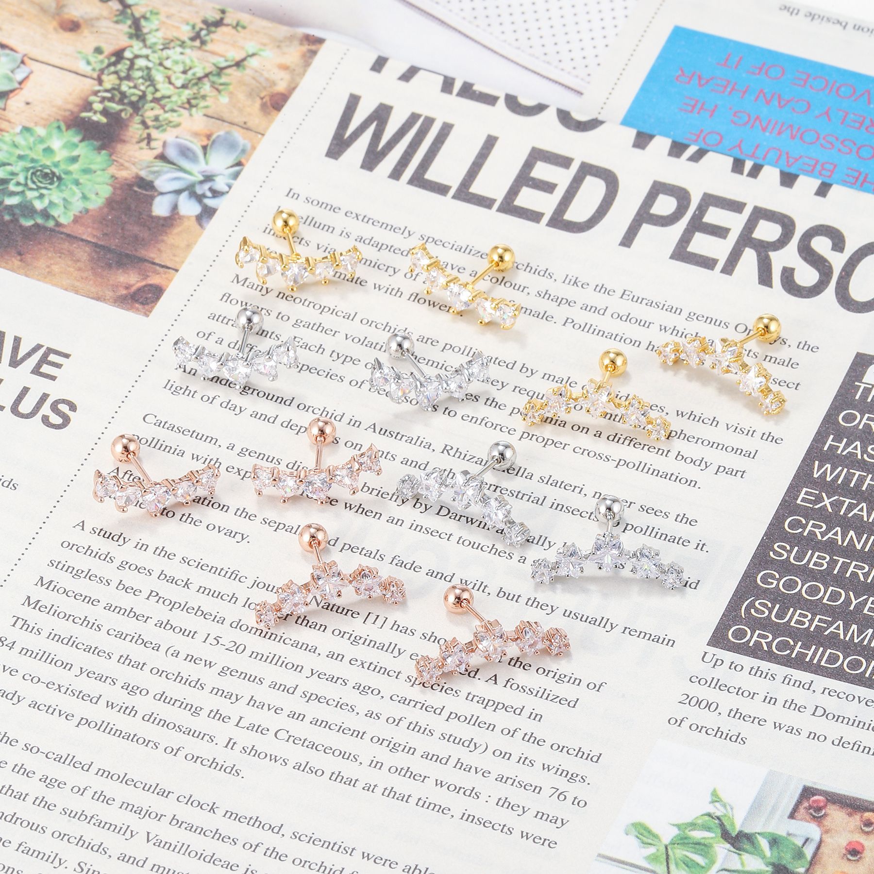 Star Love Ear Bone Stud Micro Inlaid Zircon Stainless Steel Puncture Twist Ball Ear Stud