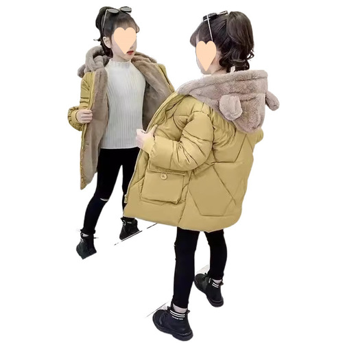 Girls 'winter clothes New style velvet cotton coat, down cotton coat, mid-long coat, winter western-style children's cotton clothes