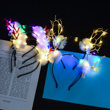 圣诞节发光羽毛鹿角发箍 lad闪光网红头饰发卡地摊夜市货源批发