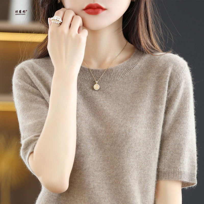 Gentle Style Short-Sleeved Top T-Shirt Knitwear Spring and Summer Women's New Loose Round Neck Large Size Short Pullover