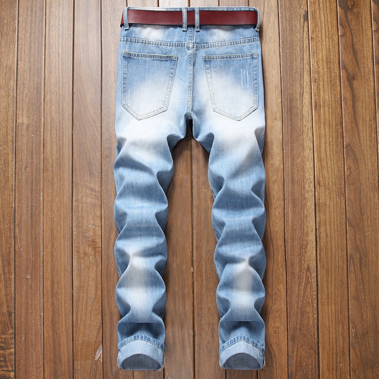 Herren Neue Broken Hole Jeans Mode in der Taille Gerade Slim Denim Hose_voghion.com