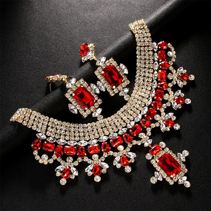 Aliexpress Fire exagerado conjunto de joyería de diamante collaría de moda aretes accesorios conjunto de joyería