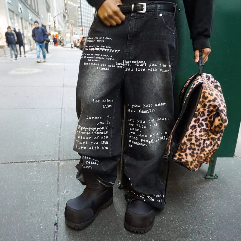 European and American Cross-Border 2025 New Retro Pattern Printed Jeans for Men and Women Y2K High Street Hip-Hop Versatile Long Pants