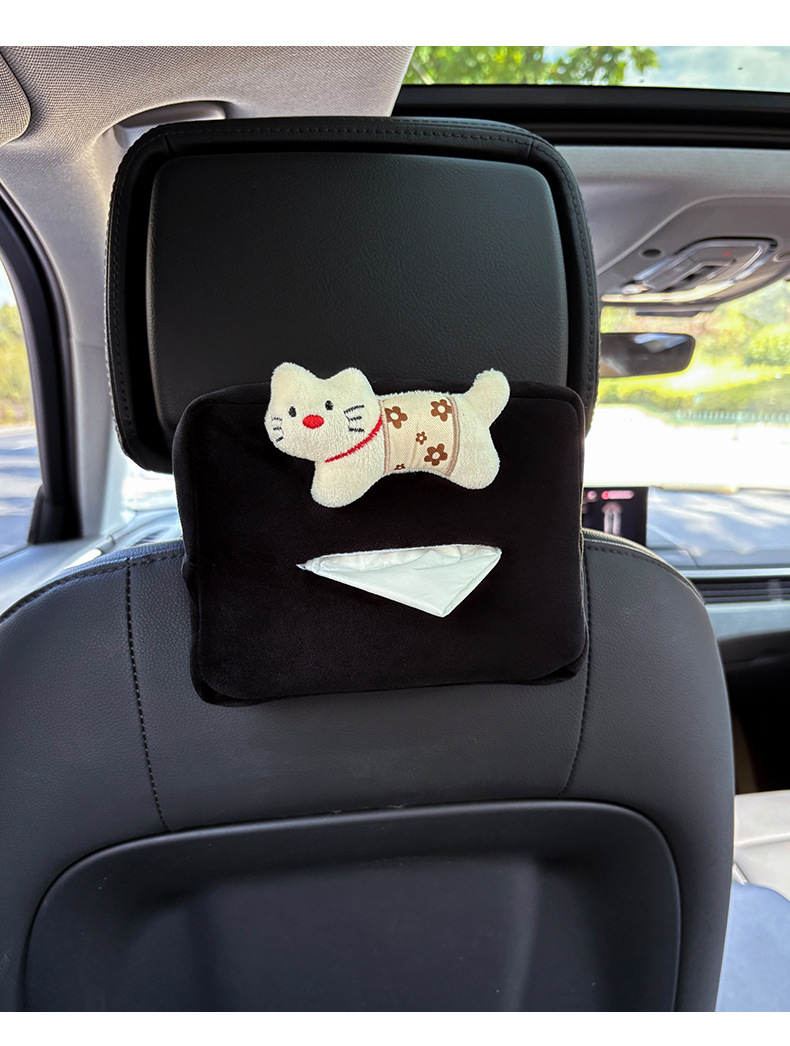 Car Tissue Box with Cute Plush Hat Design, Little Panda Style, for Car Seat Back or Armrest, Suitable for Women