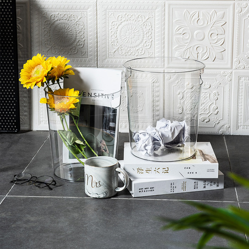 Transparent trash can wholesale household lidless luxury storage bucket living room bedroom light luxury garbage basket paper basket large capacity
