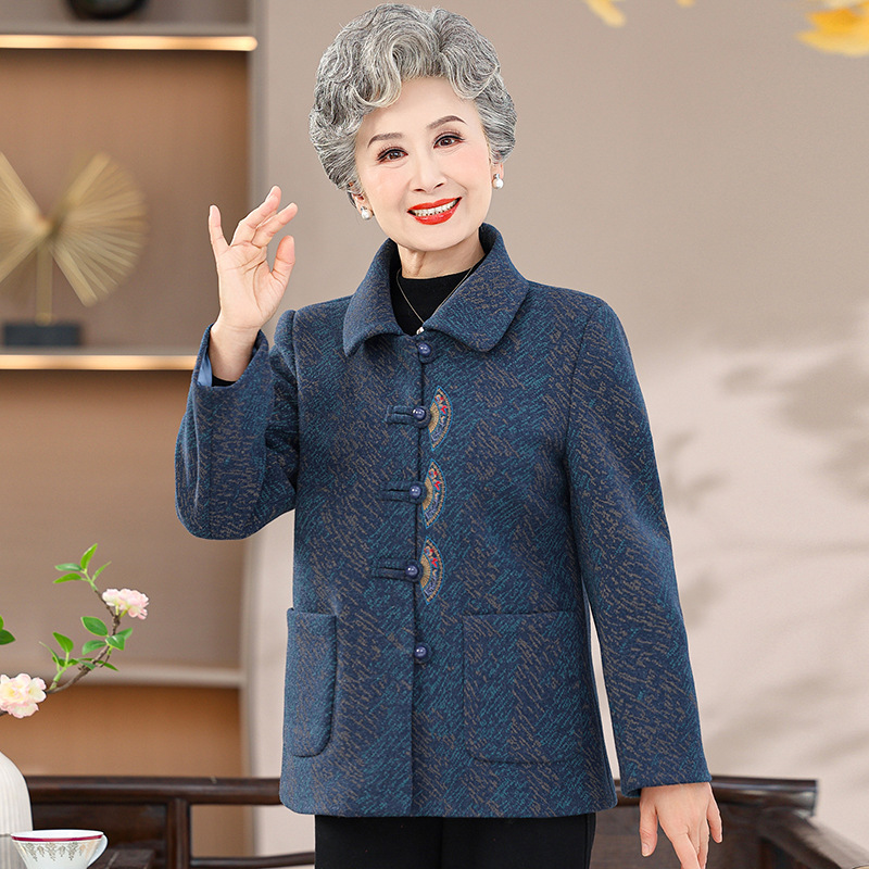 新款奶奶老人春秋外套女中老年人唐装衣服60岁70妈妈秋装毛呢上衣|undefined