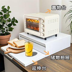 新しい多機能床置き収納キャビネットキッチン収納ラック格納式二層電子レンジ収納ラック卸売