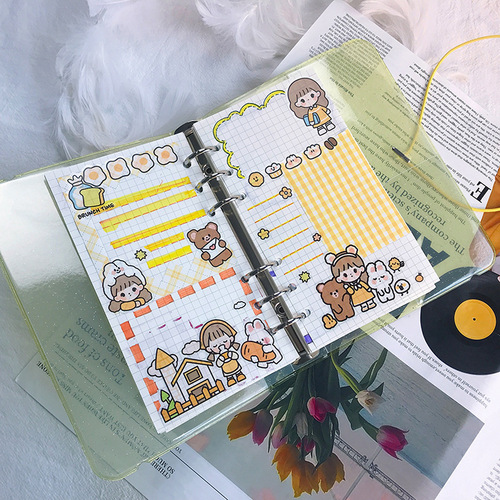 Cross-border exclusive ins style PP transparent shell + pvc color glitter cover a5a6 strap 6-hole loose-leaf ledger