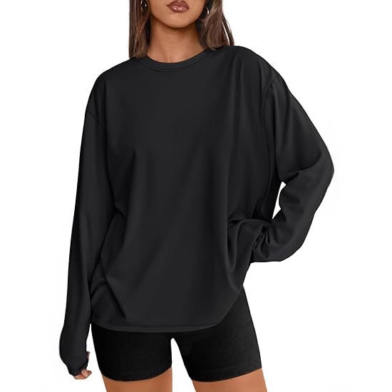 Fashion Queen Amazon Cross-Border Long Sleeve Women's T-Shirt Autumn and Winter Casual Basic, Solid Color Round Neck Loose T-Shirt