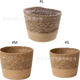 跨境天然草编花桶花篮北欧风抱抱桶客厅阳台装饰盆栽绿植套装批发