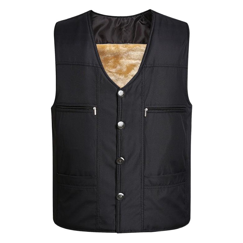 Middle-Aged and Elderly Men's Composite Cloth Cotton Vest Plus Velvet and Thickened Multi-Flap Pocket Pants Waistcoat Vest Dad Winter Vest Dropshipping