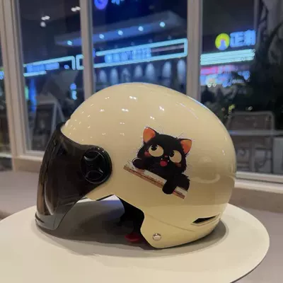 Motosiklet kaskı (dəbilqə) summer, suitable for both men and - brown-long-mirror-khaki-black-cat
