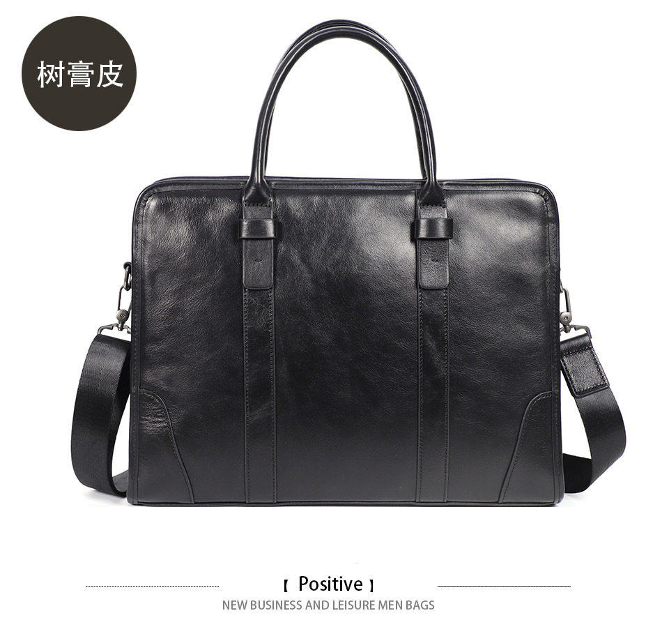 Túi xách tay nam da bò lớp đầu 38×8×28 cm, túi công sở đựng laptop 14 inch, đeo chéo tiện lợi — Màu Đen thuộc da bình thường bên trong màu đen, Màu đen cây cao, Lớp lót nỉ flannel cao cấp cầm tay màu đen chi tiết 23
